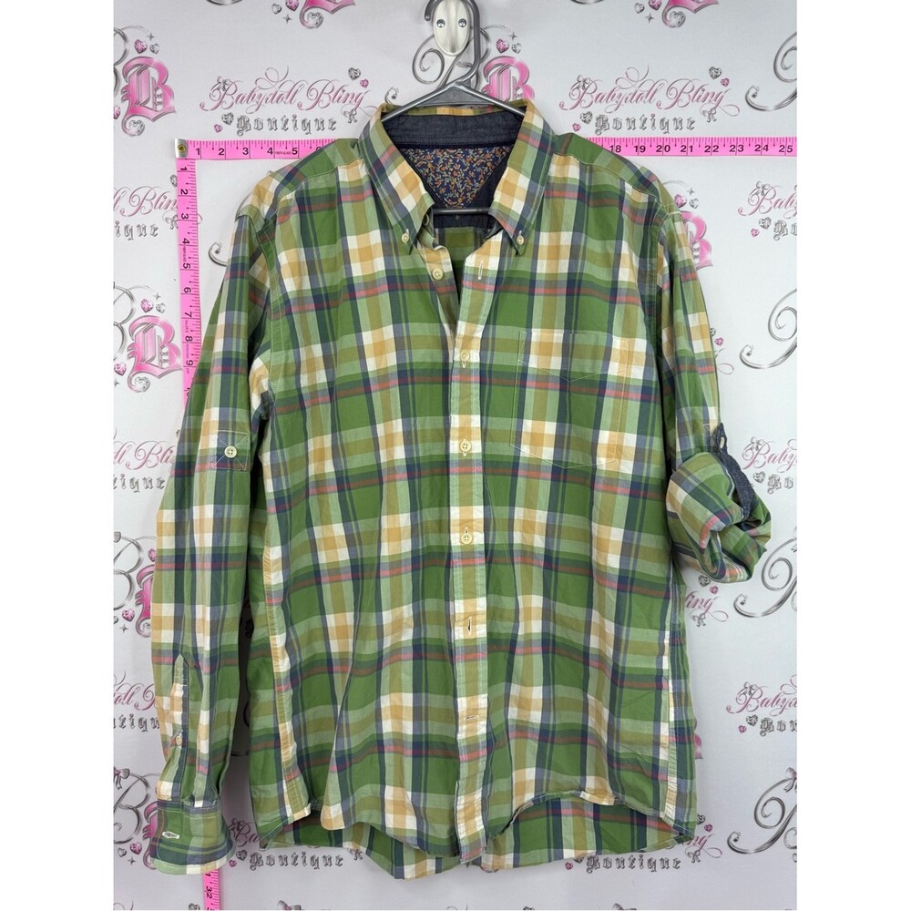 Tommy Bahama button up shirt long sleeve Green Yellow Plaid Button-Up Shirt